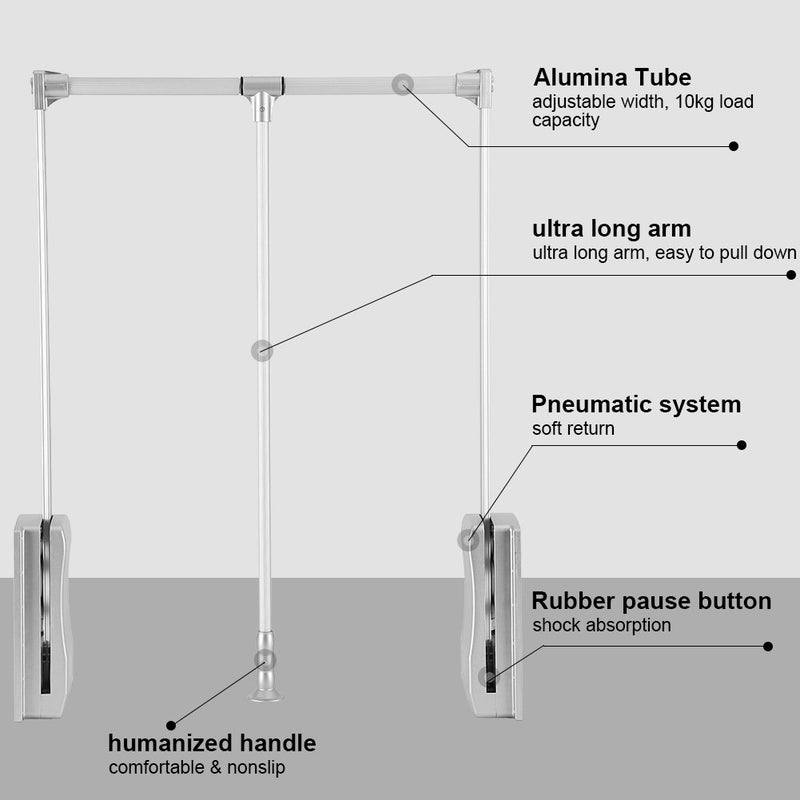 Ejoyous Pull Down Closet Rod, Adjustable Wardrobe Organizer Clothing Rail For Hanging Clothes Heavy Duty Clothes Rod Hanger Soft Return Space Saving for Closet Wardrobe, Adjusted from - Image 5